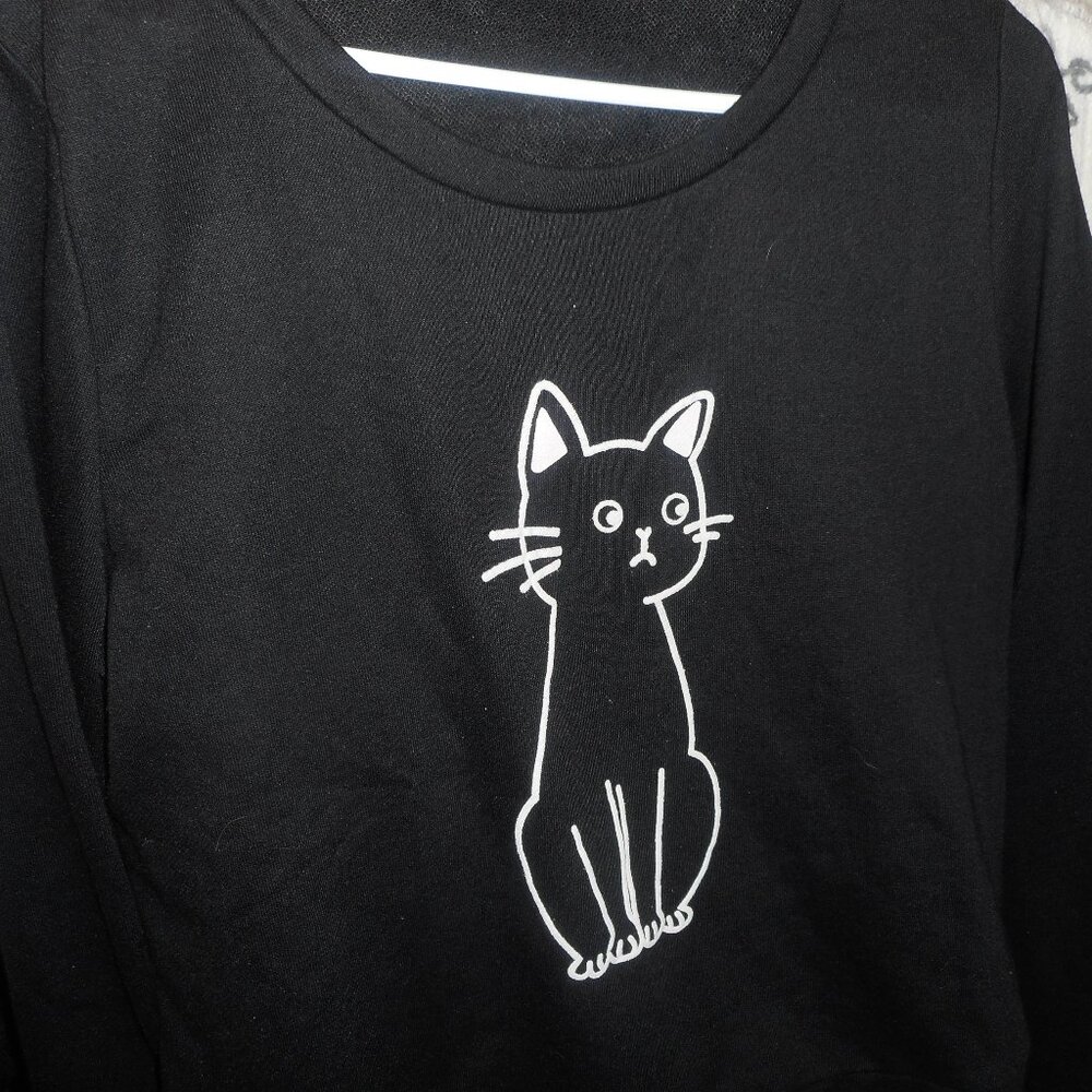 ALLEGRA K  womens top, cat lovers top, sz L, BLACK